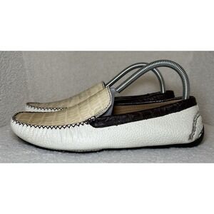 Patrick Gibbons Handmade Crocodile Mens Loafers size 8 Cream Brown Driving Shoes